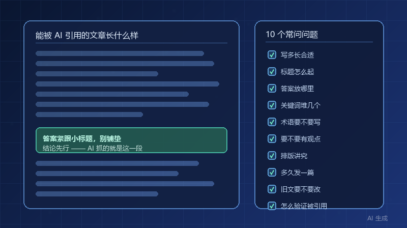 GEO 文章怎么写才会被 AI 引用？内容团队最常问的 10 个问题