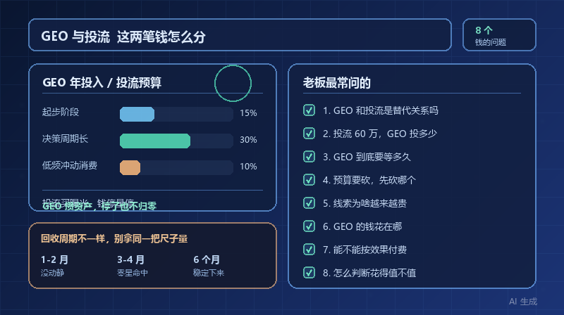 GEO 和信息流投流怎么分预算？老板最常问的 8 个钱的问题