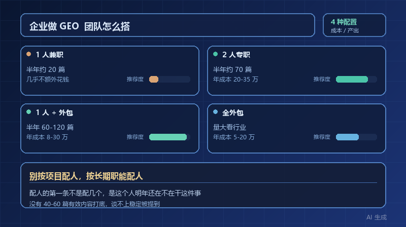 企业做 GEO，团队到底怎么搭？4 种人员配置的成本和产出对比
