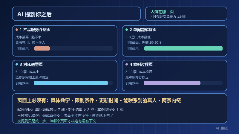 AI 提到你之后，访客落在哪个页面？4 种落地页承接方式对比