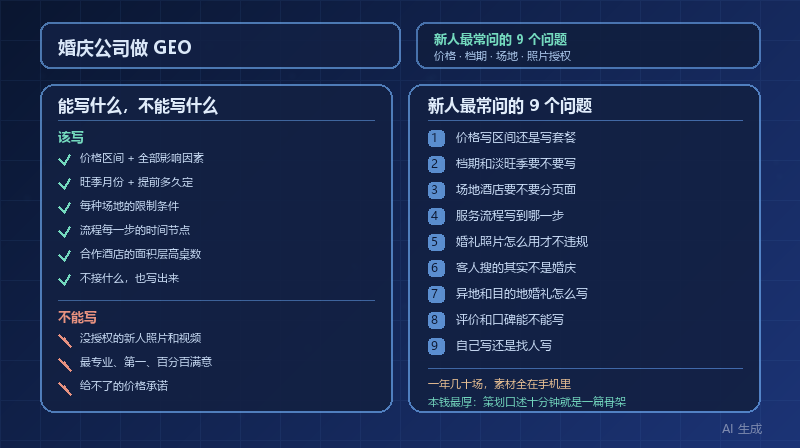 婚庆公司做 GEO，新人最常问的 9 个问题：价格、档期与照片授权