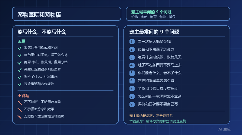 宠物医院和宠物店做 GEO，宠主最常问的 9 个问题