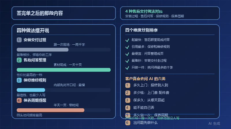 客户签完单之后的那段内容，AI 最愿意引用：4 种售后交付环节做法的成本与效果对比