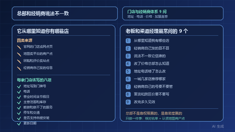 总部的说法和经销商自己发的不一样，AI 信谁的：门店与经销商体系的 9 个问题