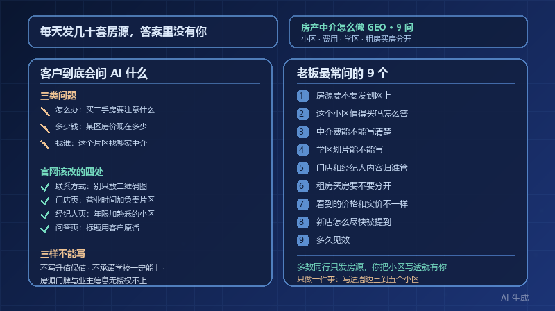 房产中介怎么做 GEO：门店老板最常问我的 9 个问题