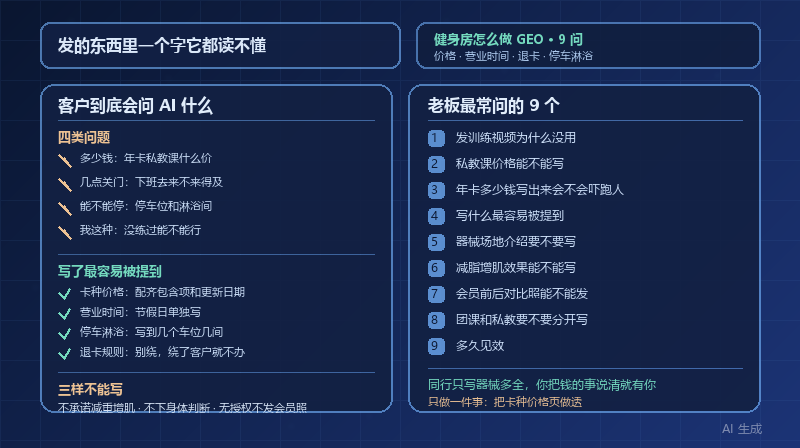 健身房怎么做 GEO：门店老板最常问我的 9 个问题