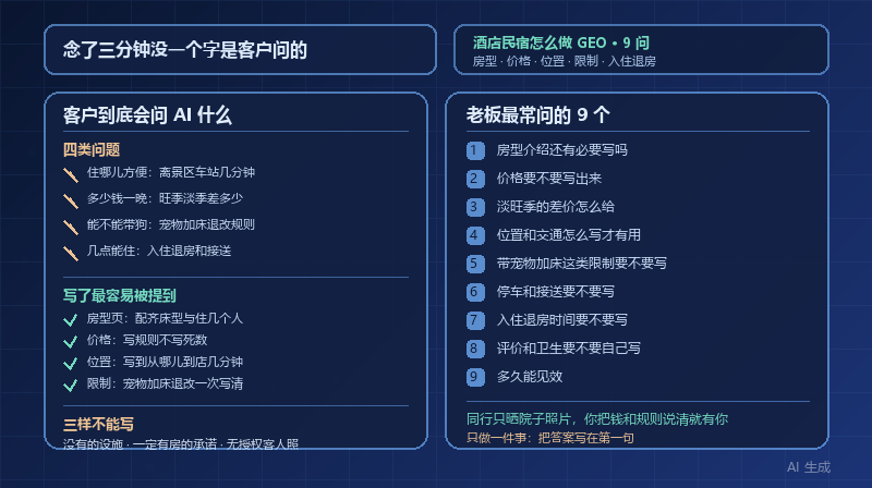 酒店民宿怎么做 GEO：老板最常问我的 9 个问题