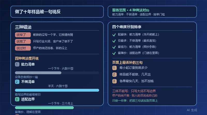 客户问你能不能做这个，AI 说你做不了：4 种服务范围内容的做法对比