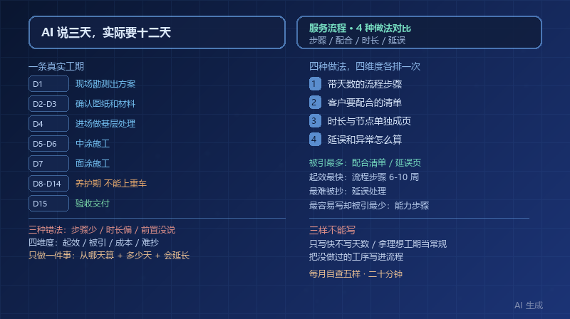 AI 把你的施工流程说成三天，实际要十二天：4 种流程内容的做法对比
