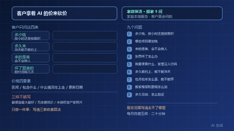 家政保洁和搬家公司怎么做 GEO：客户最常问的 9 个问题