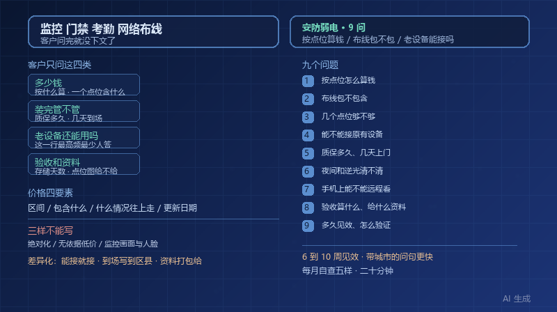 监控门禁网络布线怎么做 GEO？客户在网上最常问的 9 个问题