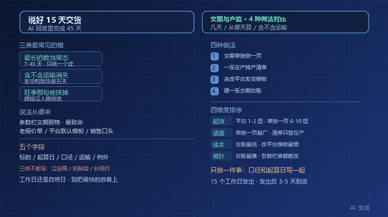 说好 15 天交货，AI 回答里变成 45 天：4 种交期内容的做法对比