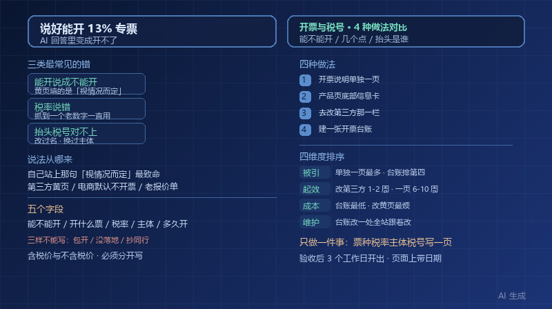 说好能开 13% 专票，AI 回答里变成开不了：4 种开票信息的做法对比