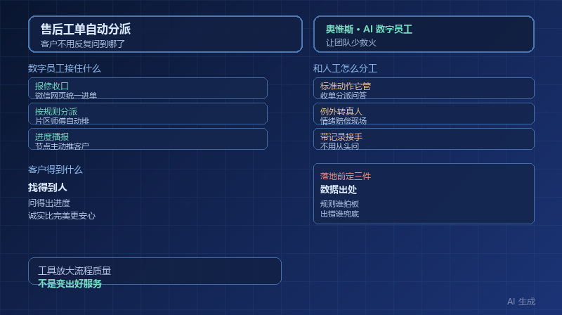 售后工单自动分派：让客户报修后不用反复问「到哪了」